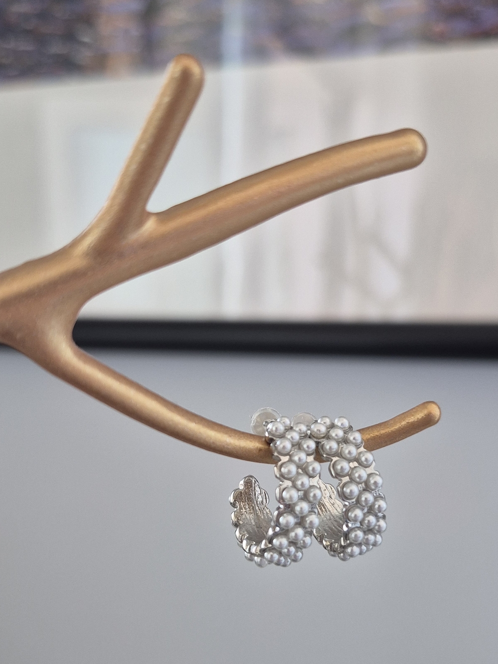 Silver Beaded Hoop Earrings - Elegant Women Jewelry